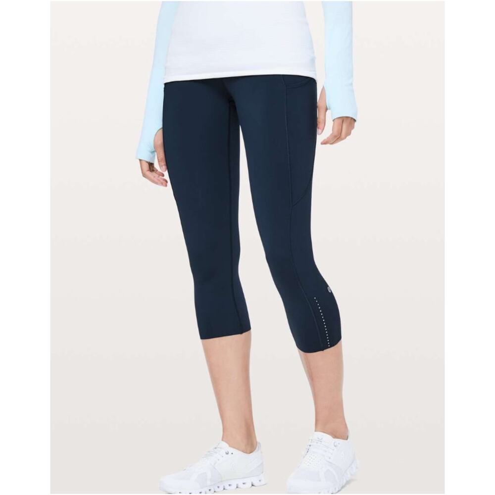 LULULEMON Fast Free Crop II Nulux 19" True Navy Run High Rise Leggings Womens 4